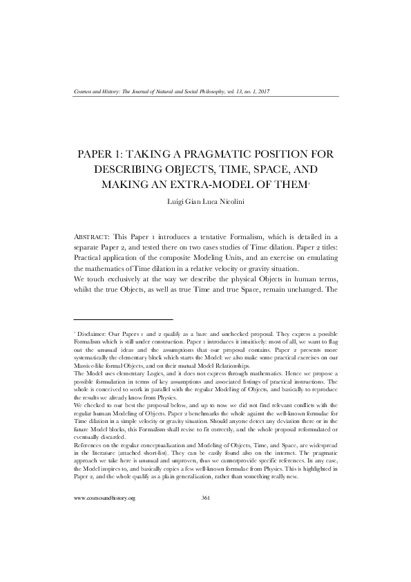 (PDF) Paper 1: Taking a Pragmatic Position for Describing Objects, Time ...