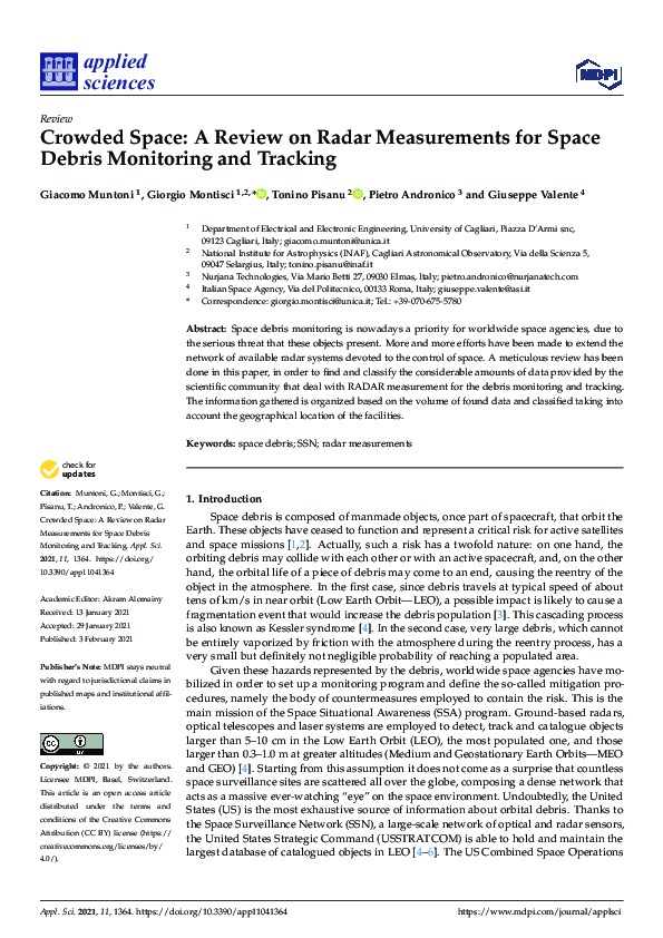 (PDF) Crowded Space A Review on Radar Measurements for Space Debris
