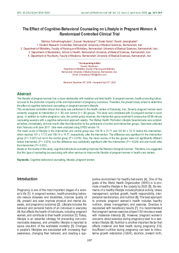 (PDF) The Effect of Cognitive-Behavioral Counseling on Lifestyle in ...