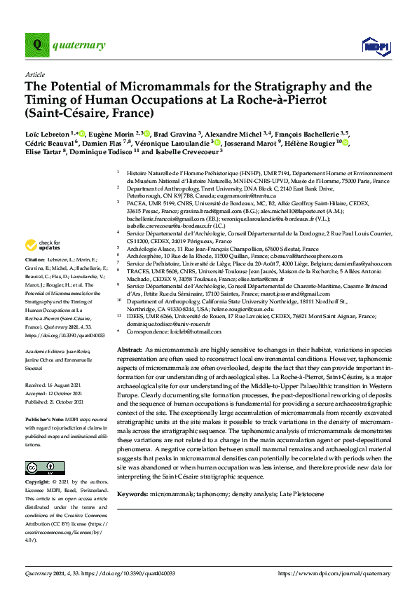 (PDF) The Potential of Micromammals for the Stratigraphy and the Timing