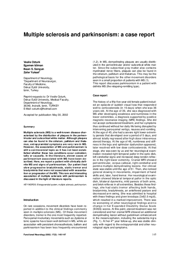 (PDF) Multiple sclerosis and parkinsonism a case report İhsan Şükrü