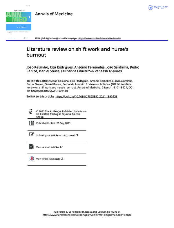 (PDF) Literature review on shift work and nurse’s burnout Fernanda Loureiro Academia.edu