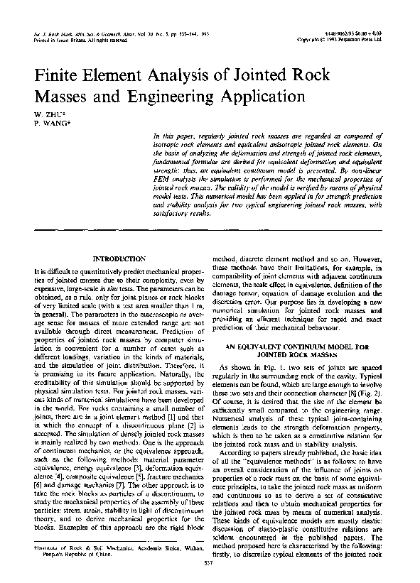 (PDF) Finite element analysis of jointed rock masses and engineering ...