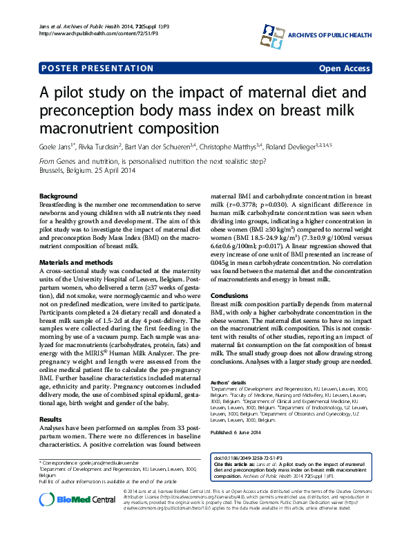 (PDF) A pilot study on the impact of maternal diet and preconception ...