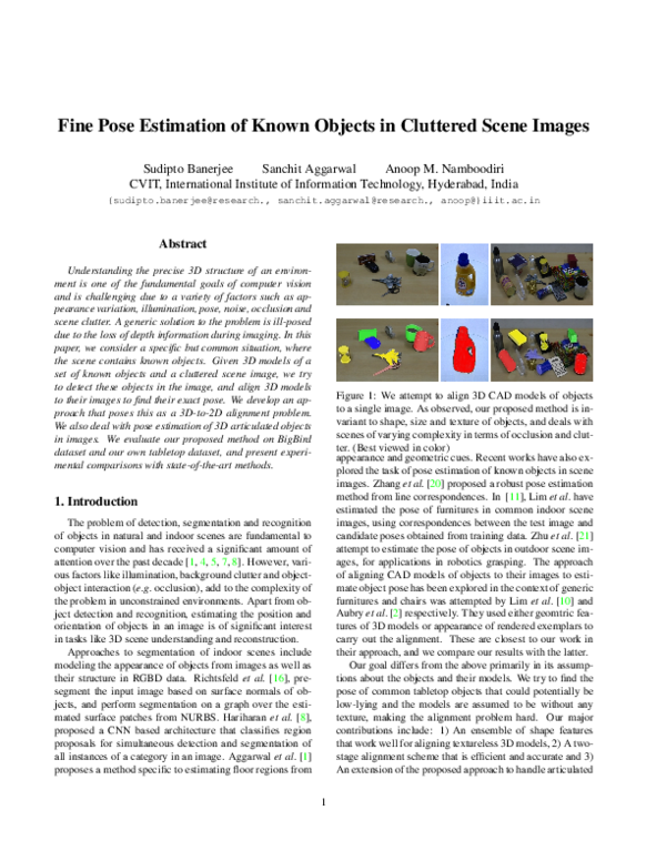 (PDF) Fine pose estimation of known objects in cluttered scene images