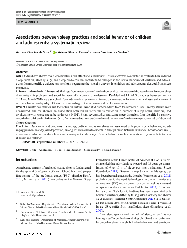 (PDF) Associations between sleep practices and social behavior of ...