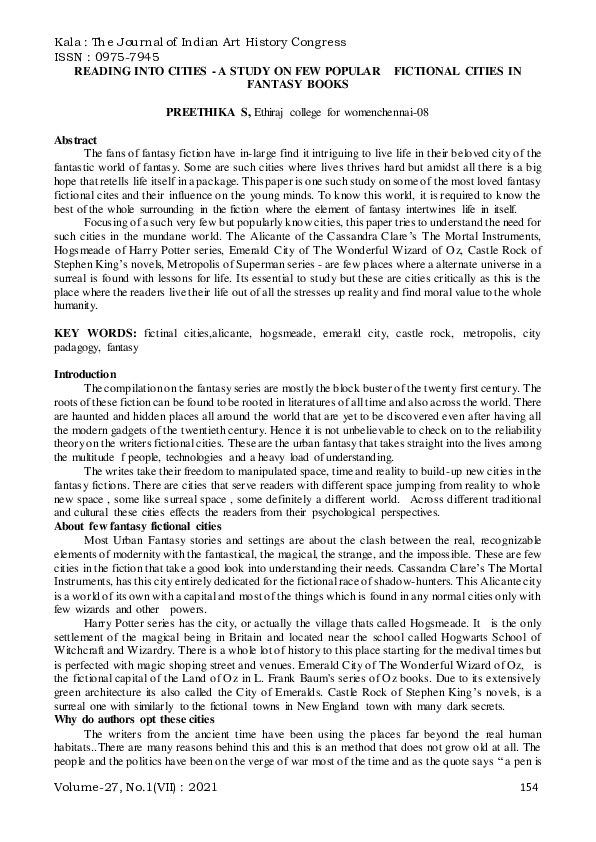 (PDF) READING INTO CITIES -A STUDY ON FEW POPULAR FICTIONAL CITIES IN ...