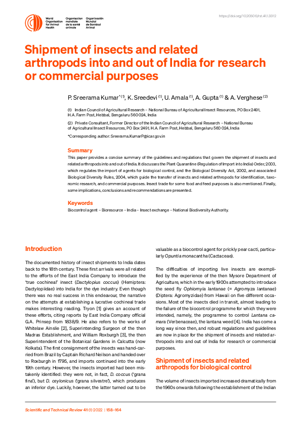 (PDF) Shipment of insects and related arthropods into and out of India ...
