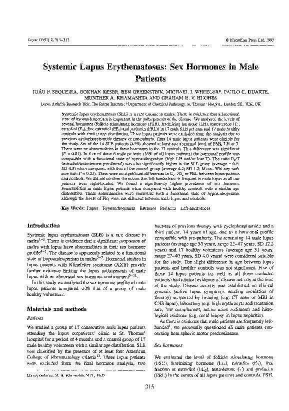 (PDF) Systemic Lupus Erythematosus: Sex Hormones in Male Patients