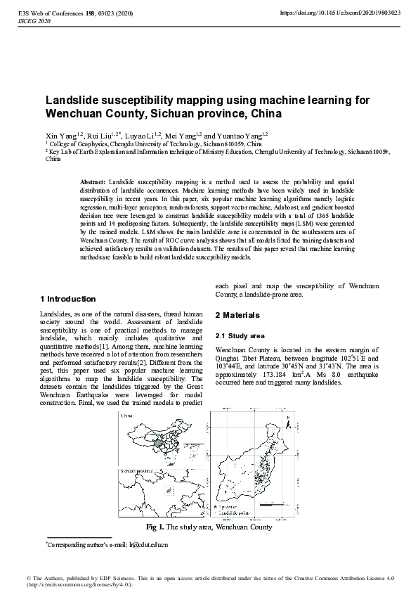 (PDF) Landslide susceptibility mapping using machine learning for ...