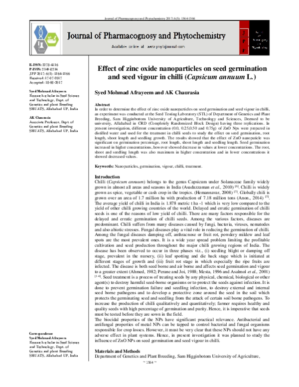(PDF) Effect of zinc oxide nanoparticles on seed germination and seed ...