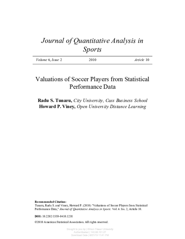(PDF) Valuations of Soccer Players from Statistical Performance Data