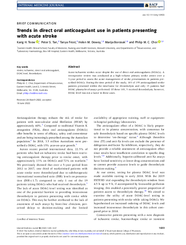 (PDF) Trends in direct oral anticoagulant use in patients presenting ...