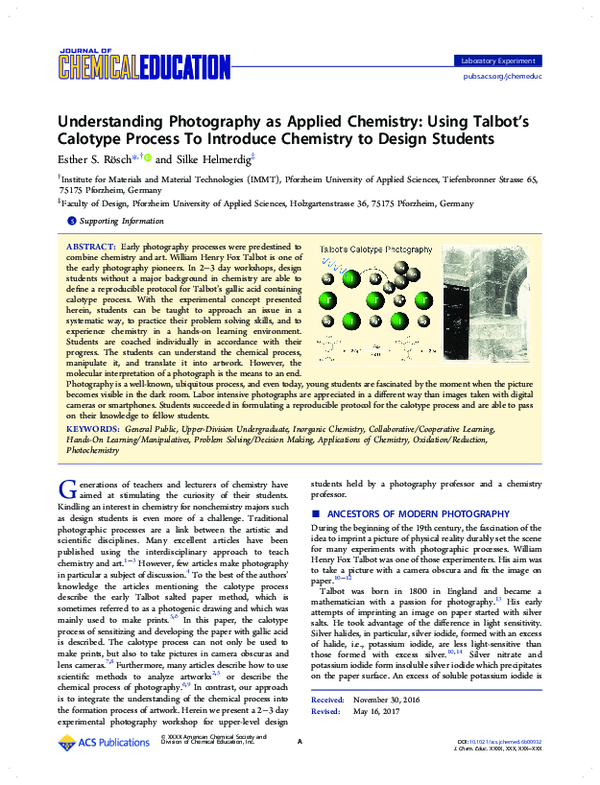 (PDF) Understanding Photography as Applied Chemistry: Using Talbot’s ...