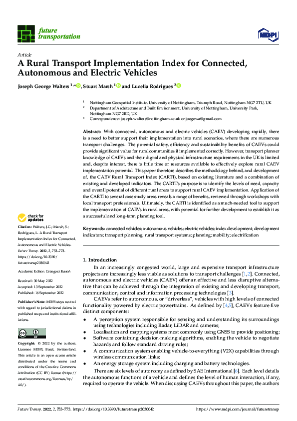 (PDF) A Rural Transport Implementation Index for Connected, Autonomous ...