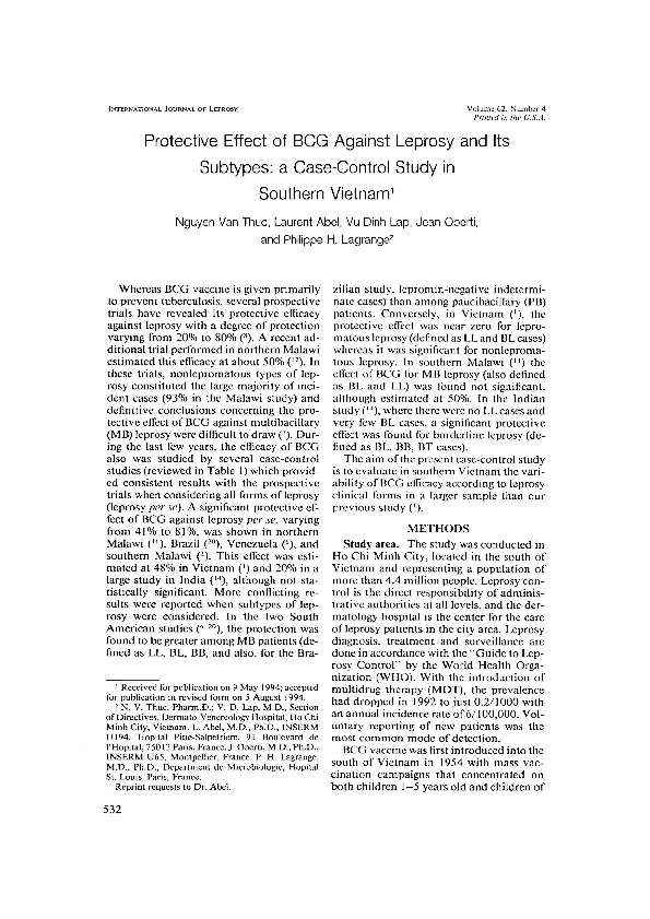 (PDF) Protective effect of BCG against leprosy and its subtypes: a case ...