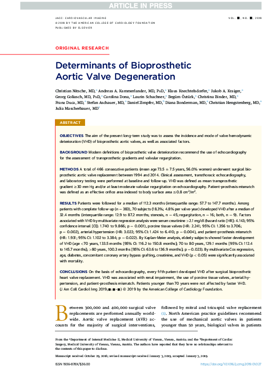 (PDF) Determinants of Bioprosthetic Aortic Valve Degeneration