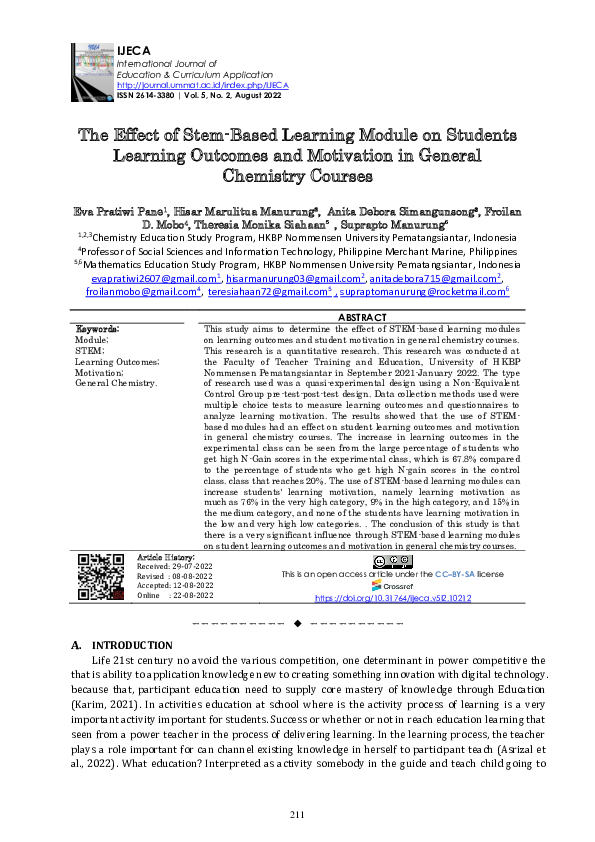 (PDF) The Effect of Stem-Based Learning Module on Students Learning ...