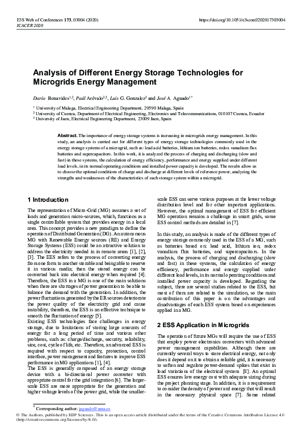 (PDF) Analysis of Different Energy Storage Technologies for Microgrids ...