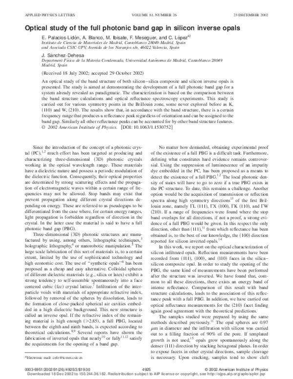 (PDF) Optical study of the full photonic band gap in silicon inverse opals