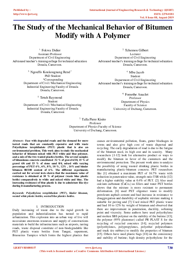 (PDF) The Study of the Mechanical Behavior of Bitumen Modify with A Polymer