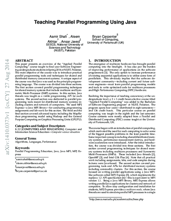 (PDF) Teaching Parallel Programming Using Java