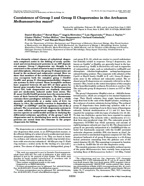 (PDF) Coexistence of Group I and Group II Chaperonins in the Archaeon ...