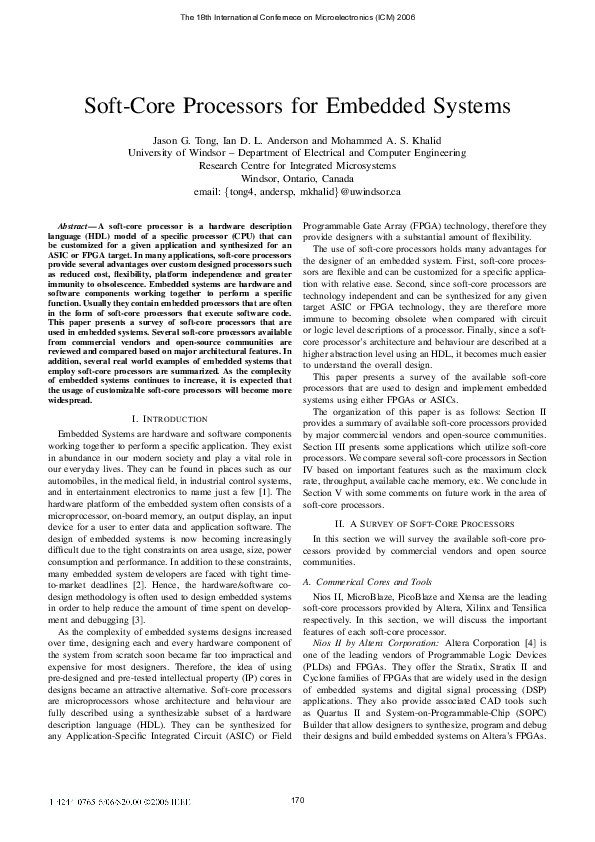 (PDF) Soft-Core Processors for Embedded Systems