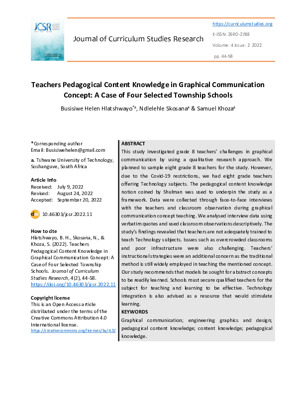 (PDF) Teachers Pedagogical Content Knowledge in Graphical Communication ...