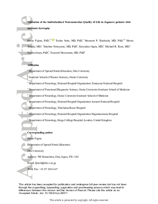 (PDF) Validation of The Individualized Neuromuscular Quality of Life in ...
