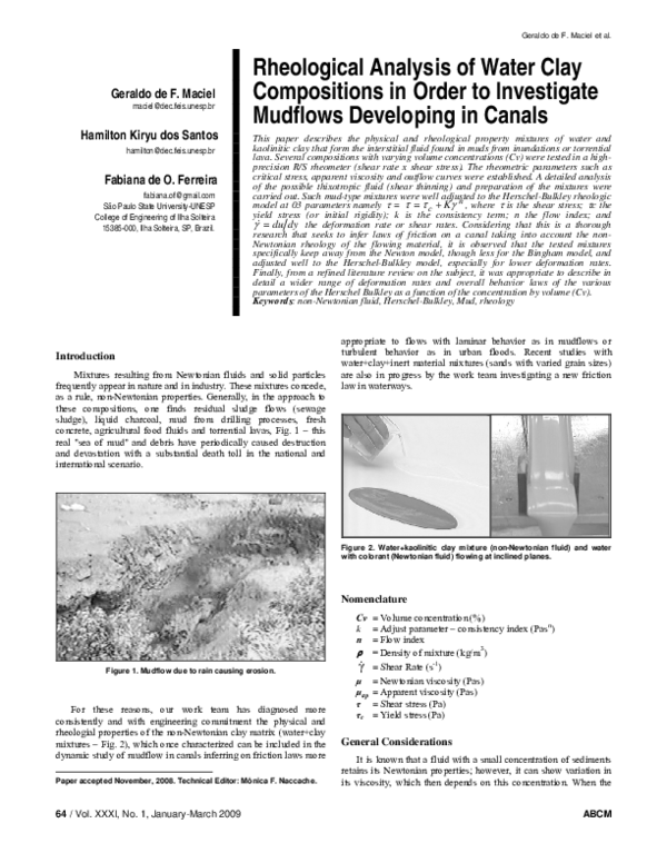 (PDF) Rheological analysis of water clay compositions in order to ...