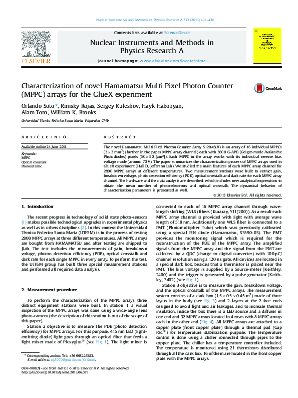 (PDF) Characterization of novel Hamamatsu Multi Pixel Photon Counter ...