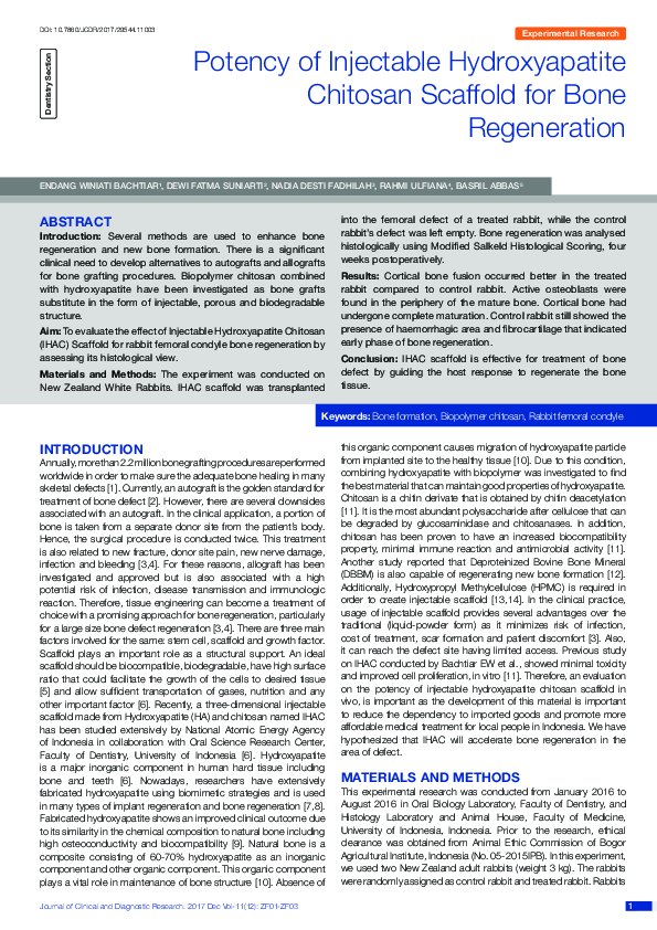 (PDF) Potency of Injectable Hydroxyapatite Chitosan Scaffold for Bone ...