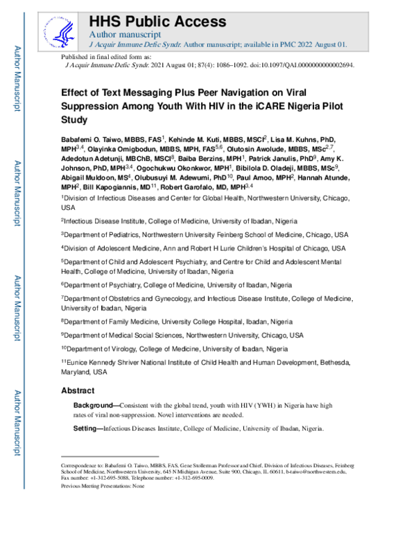 (PDF) Effect of Text Messaging Plus Peer Navigation on Viral ...