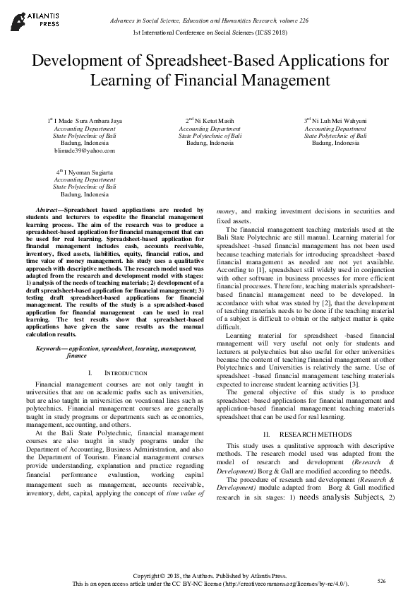 (PDF) Development of Spreadsheet-Based Applications for Learning of ...