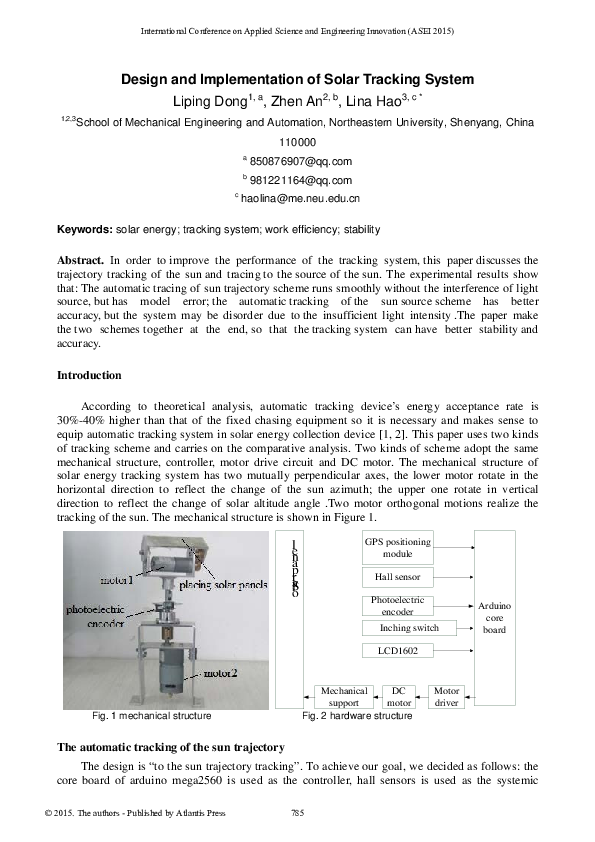 (PDF) Design and Implementation of Solar Tracking System
