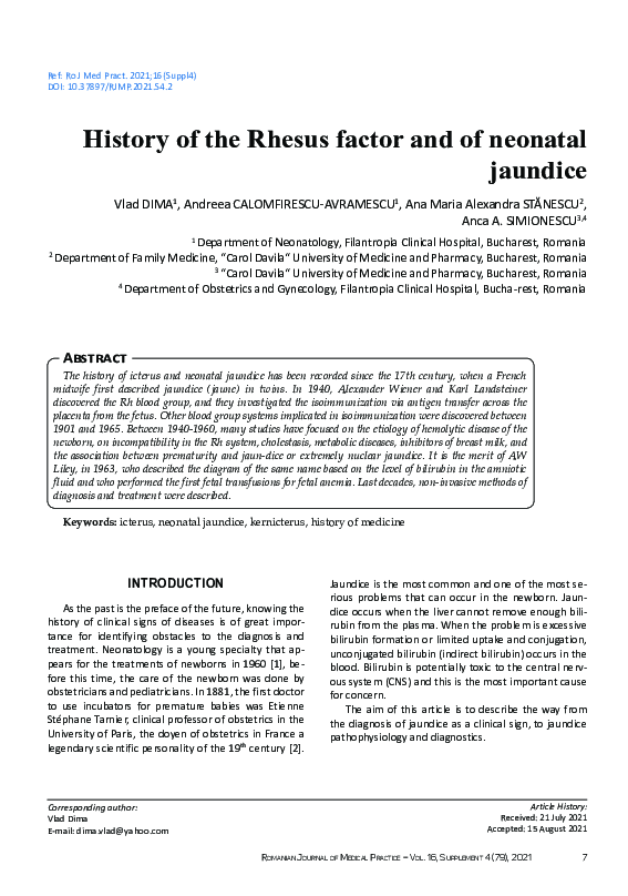 (PDF) History of the Rhesus factor and of neonatal jaundice