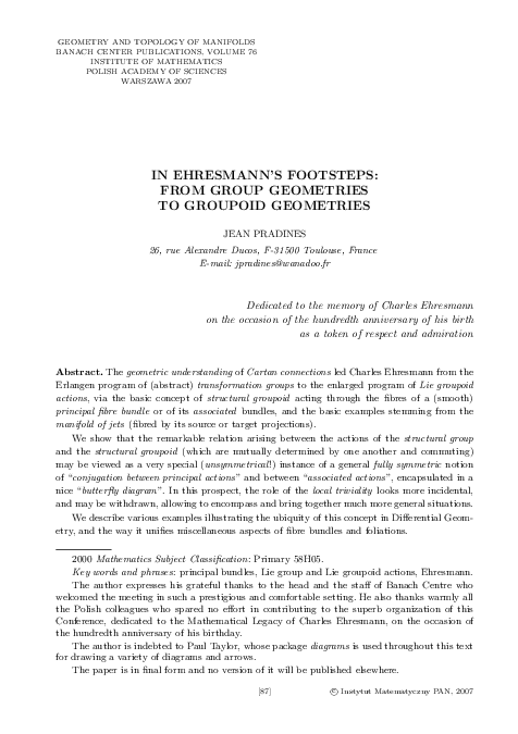 (PDF) In Ehresmann's footsteps: from Group Geometries to Groupoid ...