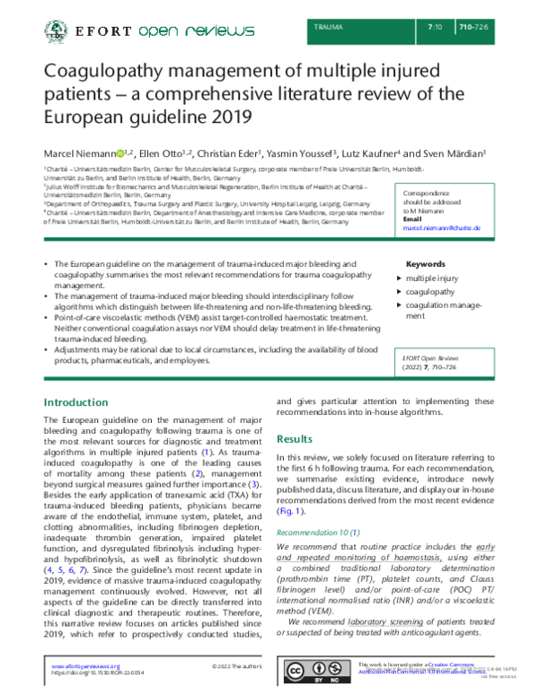 (PDF) Coagulopathy management of multiple injured patients – a ...