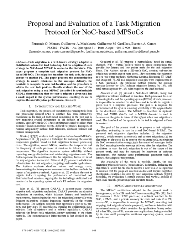 (PDF) Proposal and evaluation of a task migration protocol for NoC ...