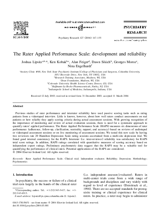 (PDF) The Rater Applied Performance Scale: development and reliability