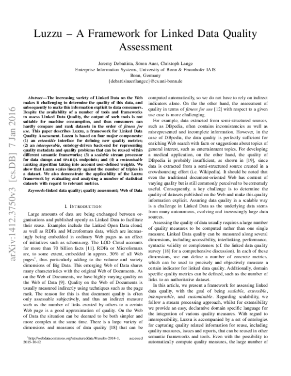 (PDF) Luzzu -- A Framework for Linked Data Quality Assessment