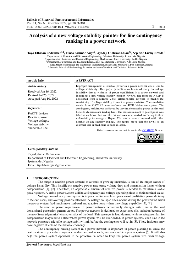 (PDF) Analysis of a new voltage stability pointer for line contingency ...