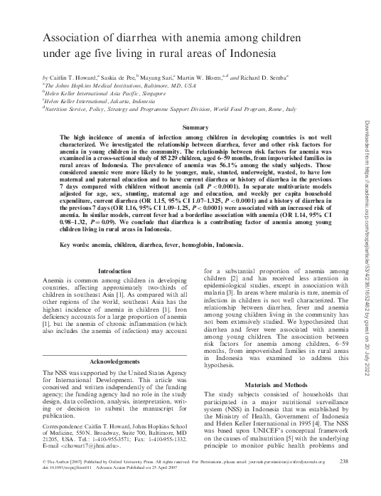 (PDF) Association of diarrhea with anemia among children under age five ...