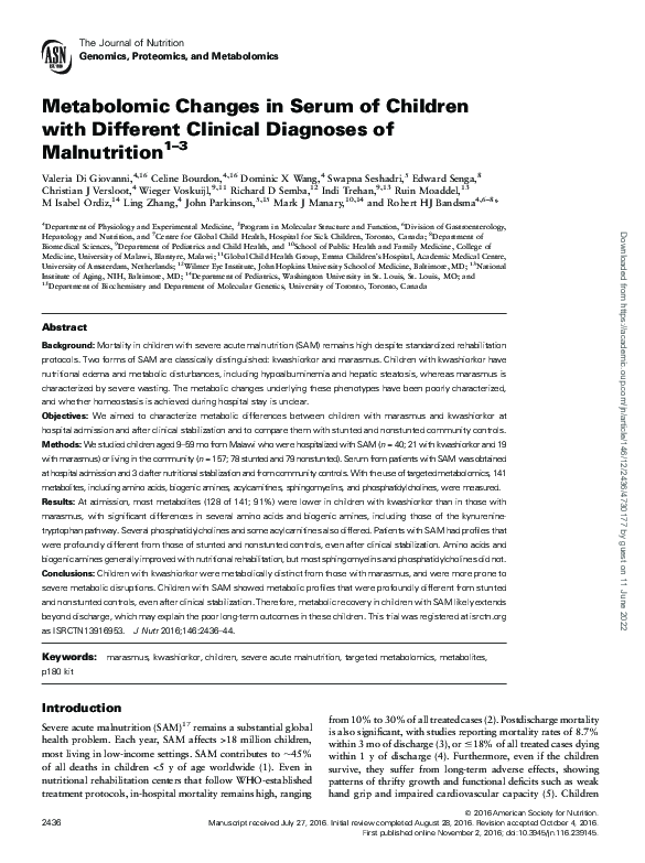 (PDF) Metabolomic Changes in Serum of Children with Different Clinical ...
