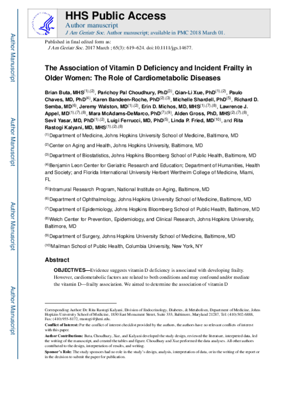 (PDF) The Association of Vitamin D Deficiency and Incident Frailty in ...