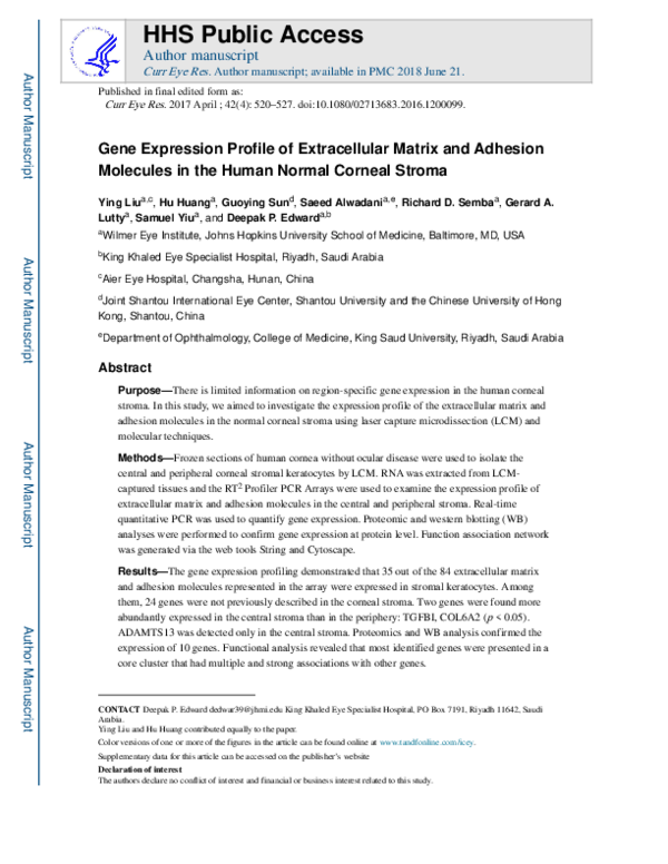 (PDF) Gene Expression Profile of Extracellular Matrix and Adhesion ...