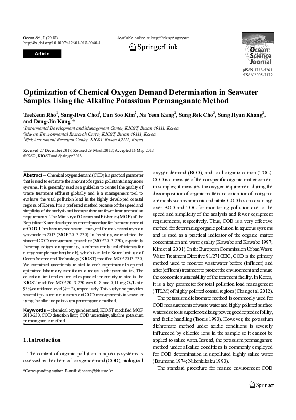 (PDF) Optimization of Chemical Oxygen Demand Determination in Seawater ...