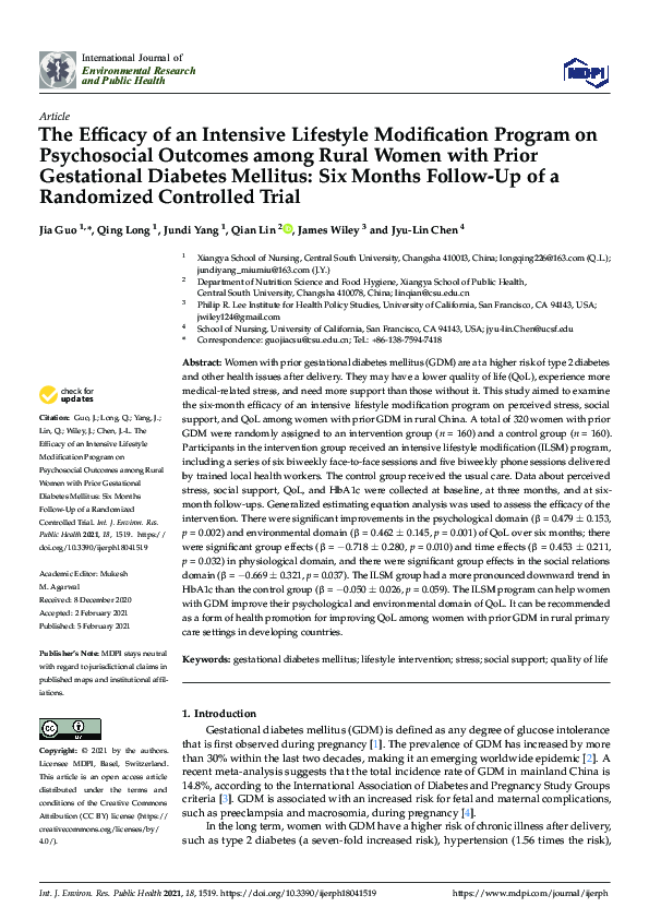 (PDF) The Efficacy of an Intensive Lifestyle Modification Program on ...