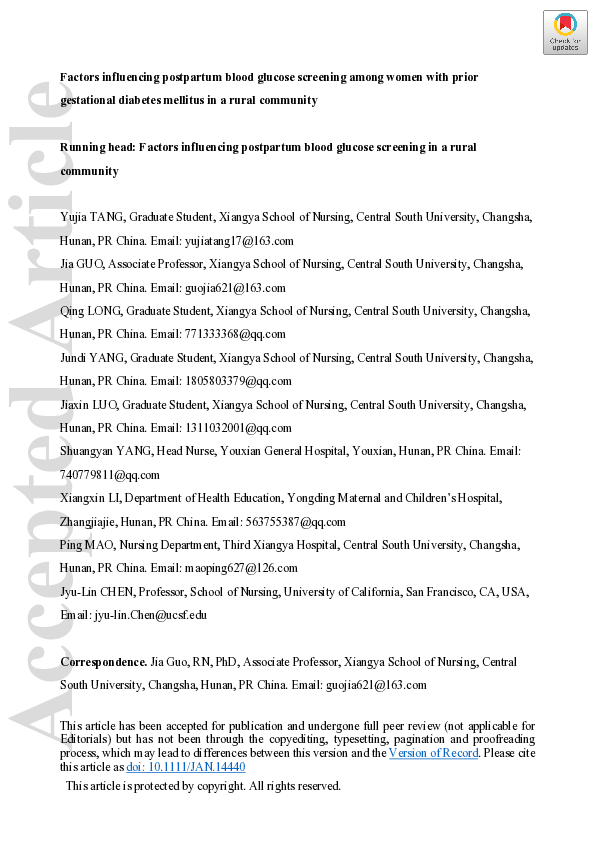 (PDF) Factors influencing postpartum blood glucose screening among ...